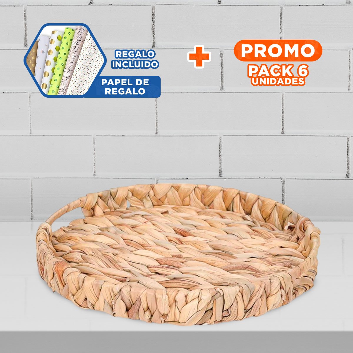 PACK6 RECIPIENTE TEJIDA CIRCULAR CON ASAS GRASS 32X4CM MOSTAZA PARA GUARDAR ROPA YPAPEL REGALO - 1