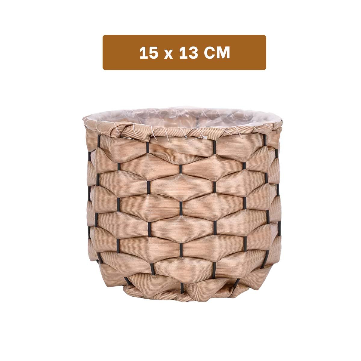 CESTO DECORATIVO ENTRELAZADO PARA ORGANIZACION DEL HOGAR CON ACABADO NATURAL - 4