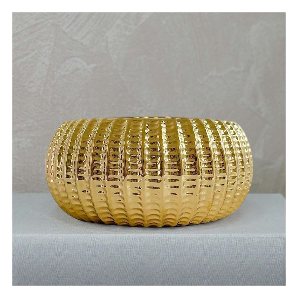 PLATO REDONDO CERAMICA GALVANIZADA 15X20X10.5CM DORADO - 1