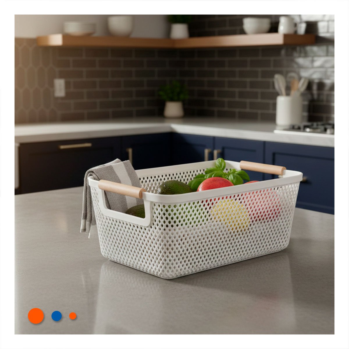 PACK6 CAJON PORTÁTIL MALLA CON ASAS DE MADERA BLANCO PARA SALA Y COCINA - 3