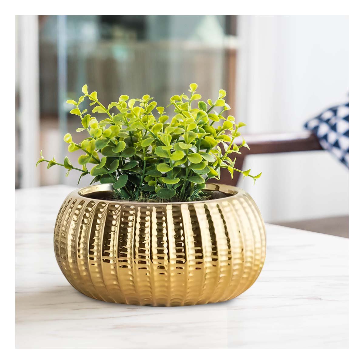 PACK2 JARDINERA CUENCO CERAMICA DORADO ACANALADO PARA TERRAZA Y PATIO Y+PAPEL REGALO - 5