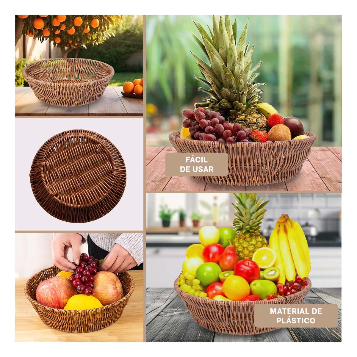 CANASTA TEJIDA CIRCULAR 25X19X7CM MARRON DECORATIVA PARA ORGANIZAR PLUS Y+POST IT - 1
