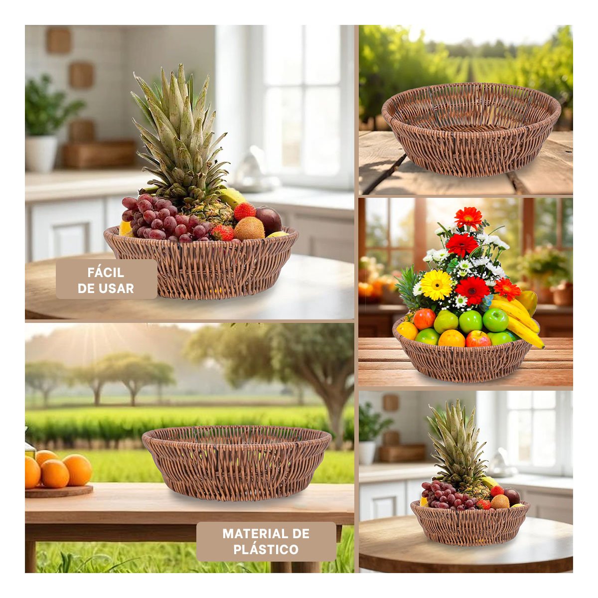 CANASTA TEJIDA CIRCULAR 25X19X7CM MARRON DECORATIVA PARA ORGANIZAR PLUS Y+POST IT - 5