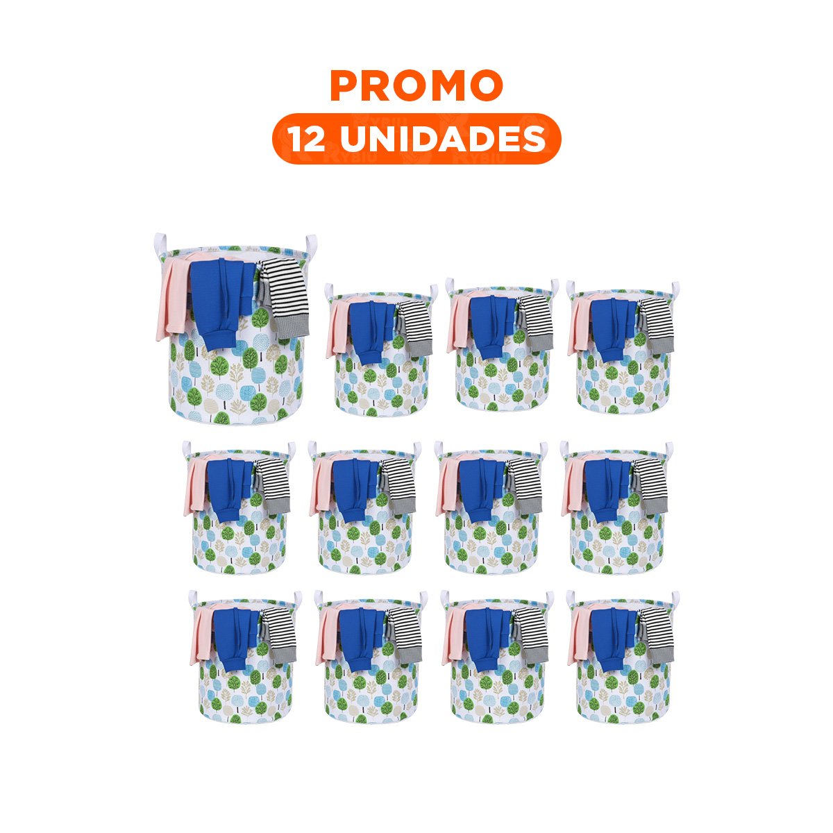 PACK12 CILINDRO PARA ROPA CON ESTAMPADO DE ARBOLES 43X35CM Y+REGALO STICKER - 1