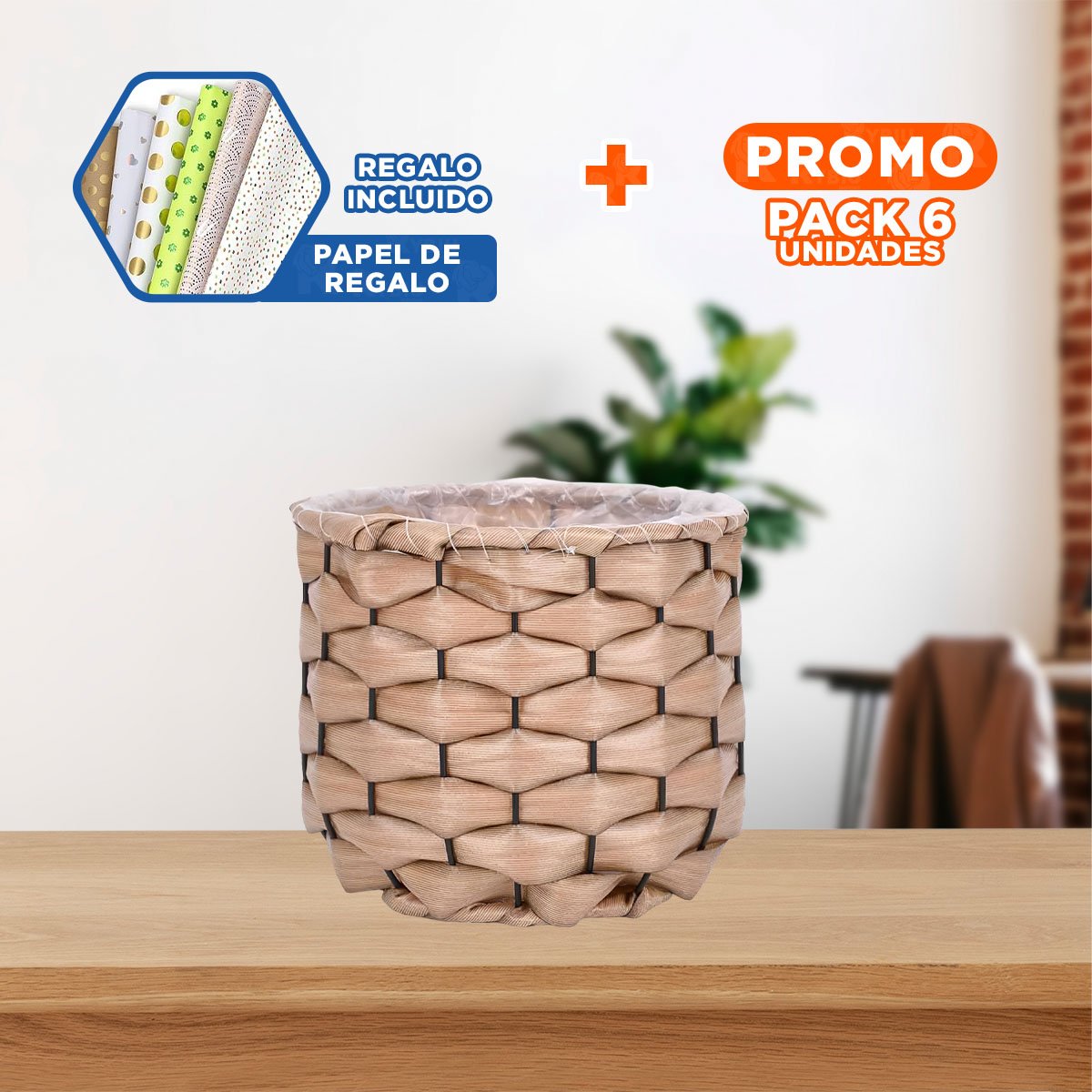 PACK6 CESTO TEJIDO PARA USO DIARIO EN ESPACIOS DEL HOGAR Y+PAPEL REGALO - 1