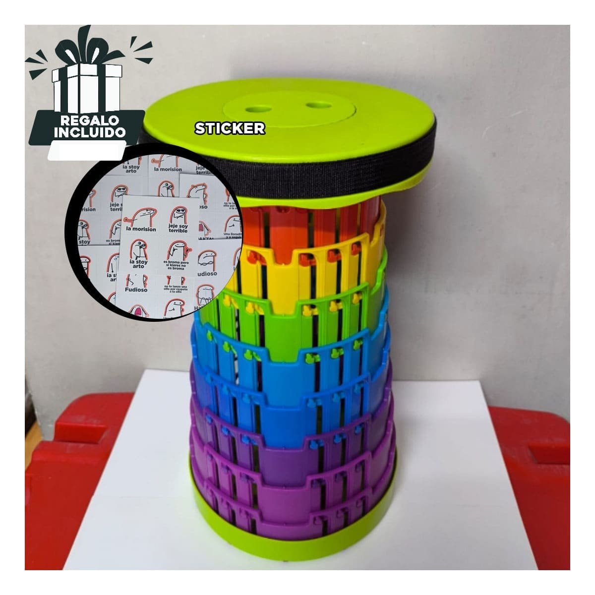 BANCO PORTATIL CON TRES SEGUROS PLEGABLE PARA ESPACIOS INTERIORES HOGAR Y+REGALO STICKER - 1