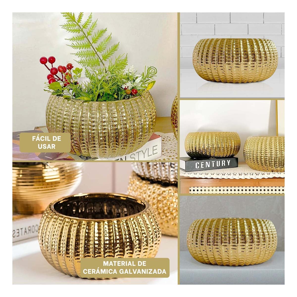 JARDINERA OVALADA CERAMICA GALVANIZADA 15X20X10.5CM DORADO Y+POST IT - 5