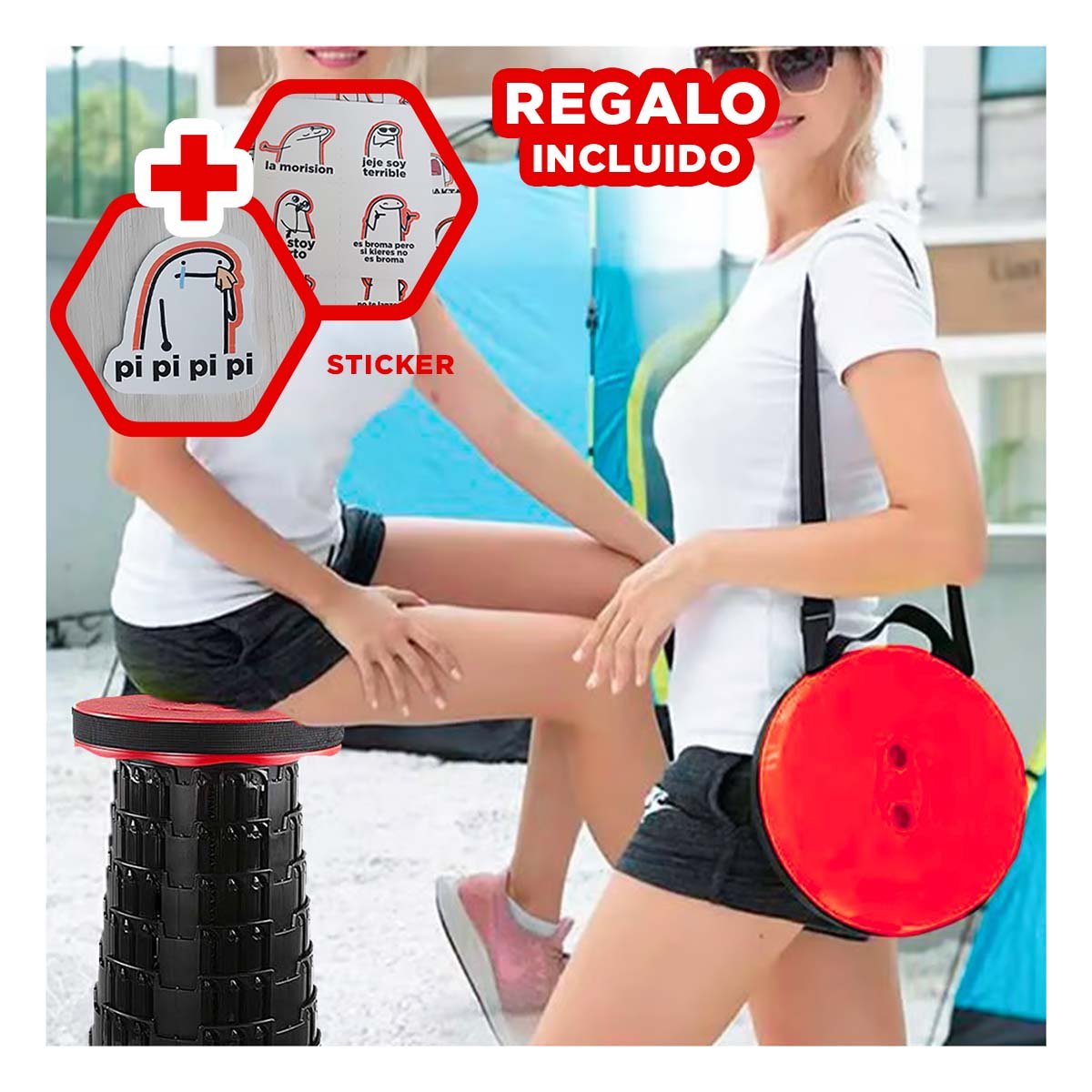 BANCO PRACTICA 3 SEGUROS PORTATILES TAPA ROJO CENTRO NEGRO PARA TERRAZA Y+REGALO STICKER - 1