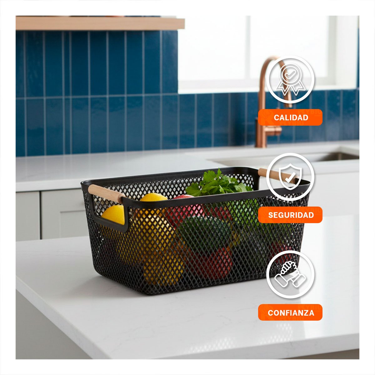 ORGANIZADOR DE MALLA CON ASAS DE MADERA NEGRO PARA COLOCAR ARTICULOS Y+LIGAS REGALO - 2