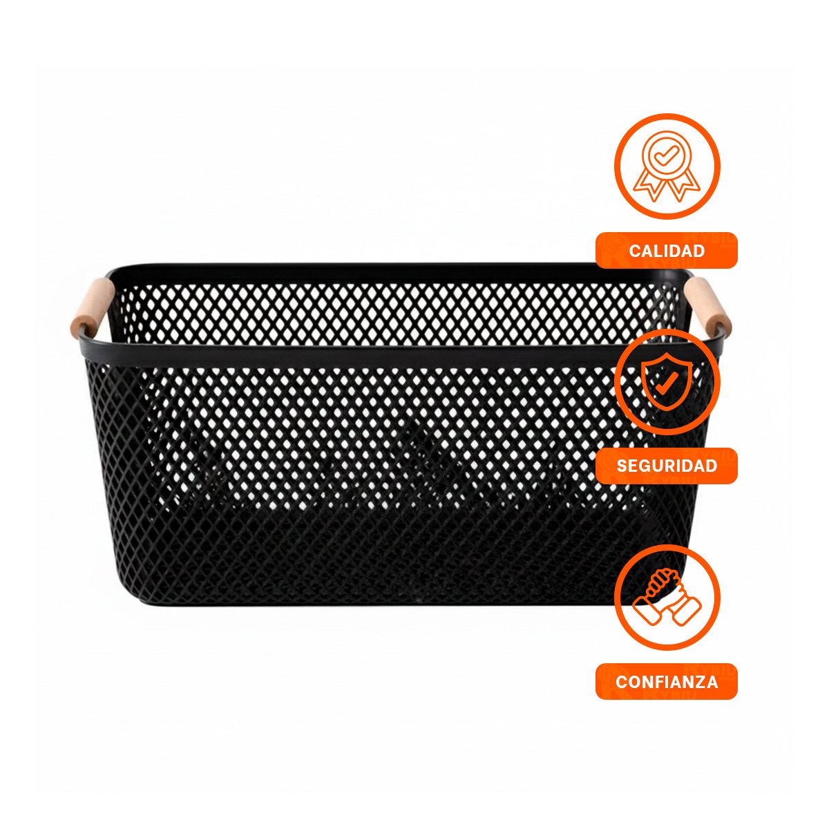 ORGANIZADOR DE MALLA CON ASAS DE MADERA NEGRO PARA COLOCAR ARTICULOS Y+LIGAS REGALO - 3