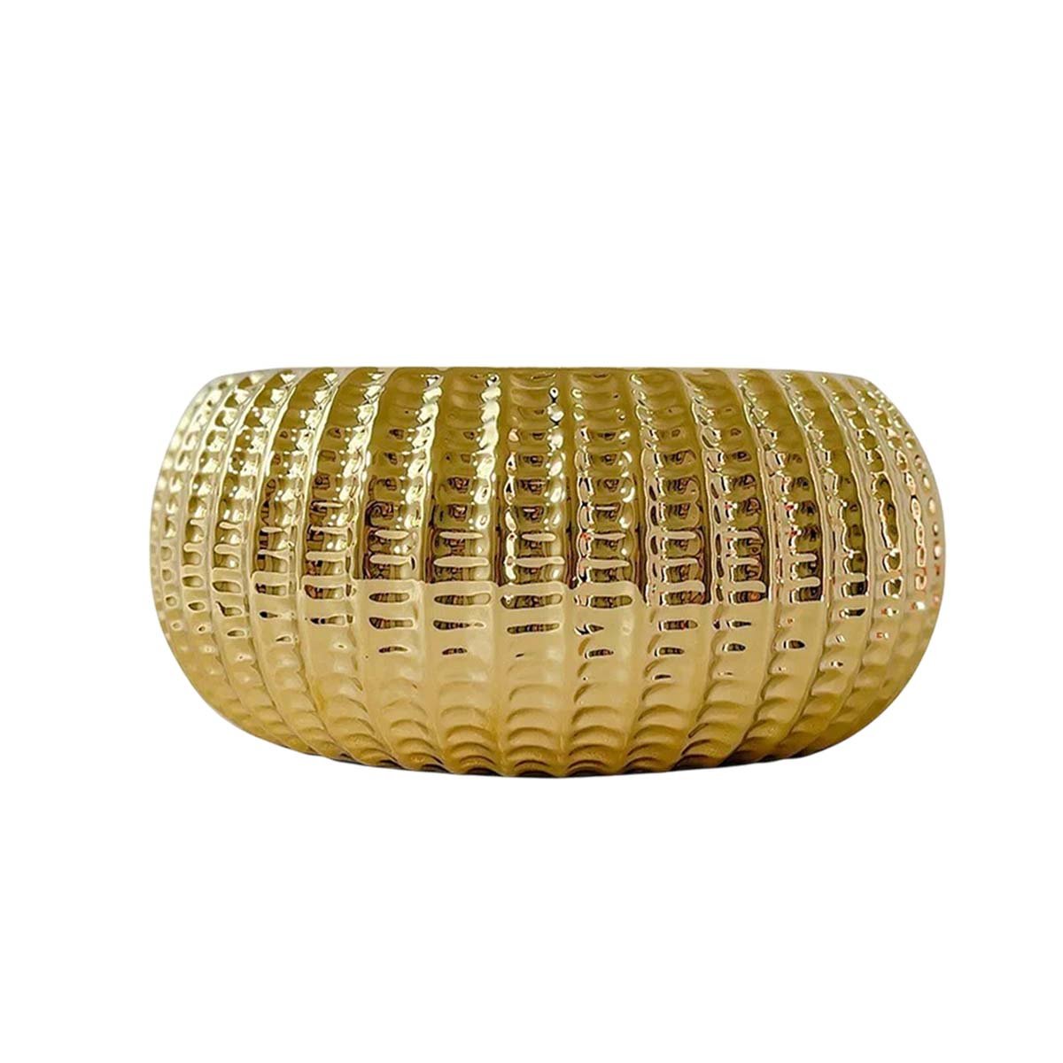 PACK2 CENTRO CUENCO CERAMICA DORADO ACANALADO PARA DECORAR CASA Y+REGALO STICKER - 2