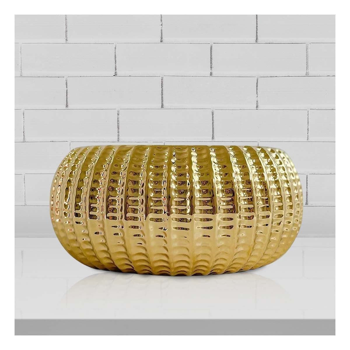RECIPIENTE REDONDO CERAMICA DORADO 17.5X22X11.5CM Y+POST IT - 3