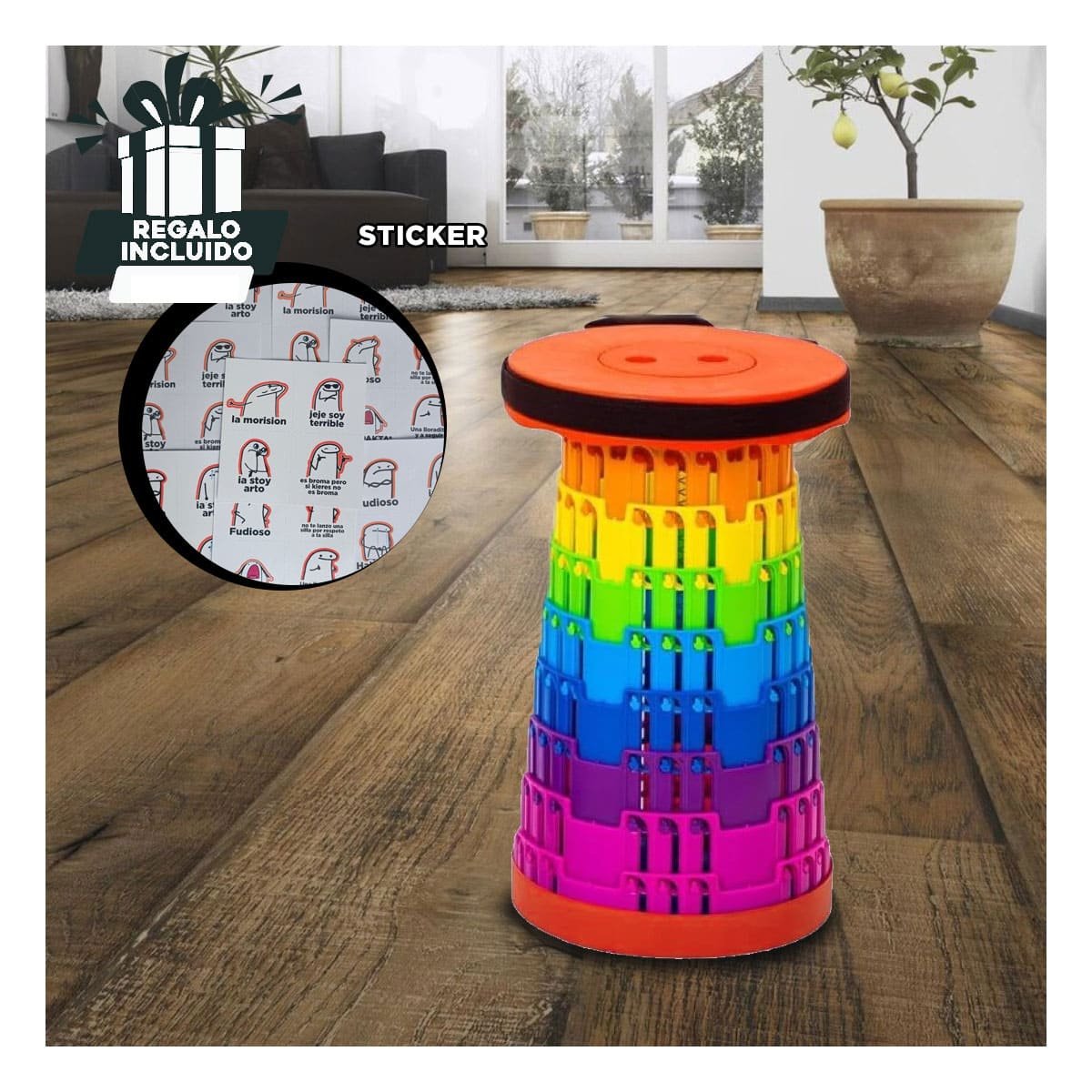 BANCO PORTATIL PLEGABLE CON SEGUROS PARA USO DIARIO EN HOGAR Y CASA Y+REGALO STICKER - 1