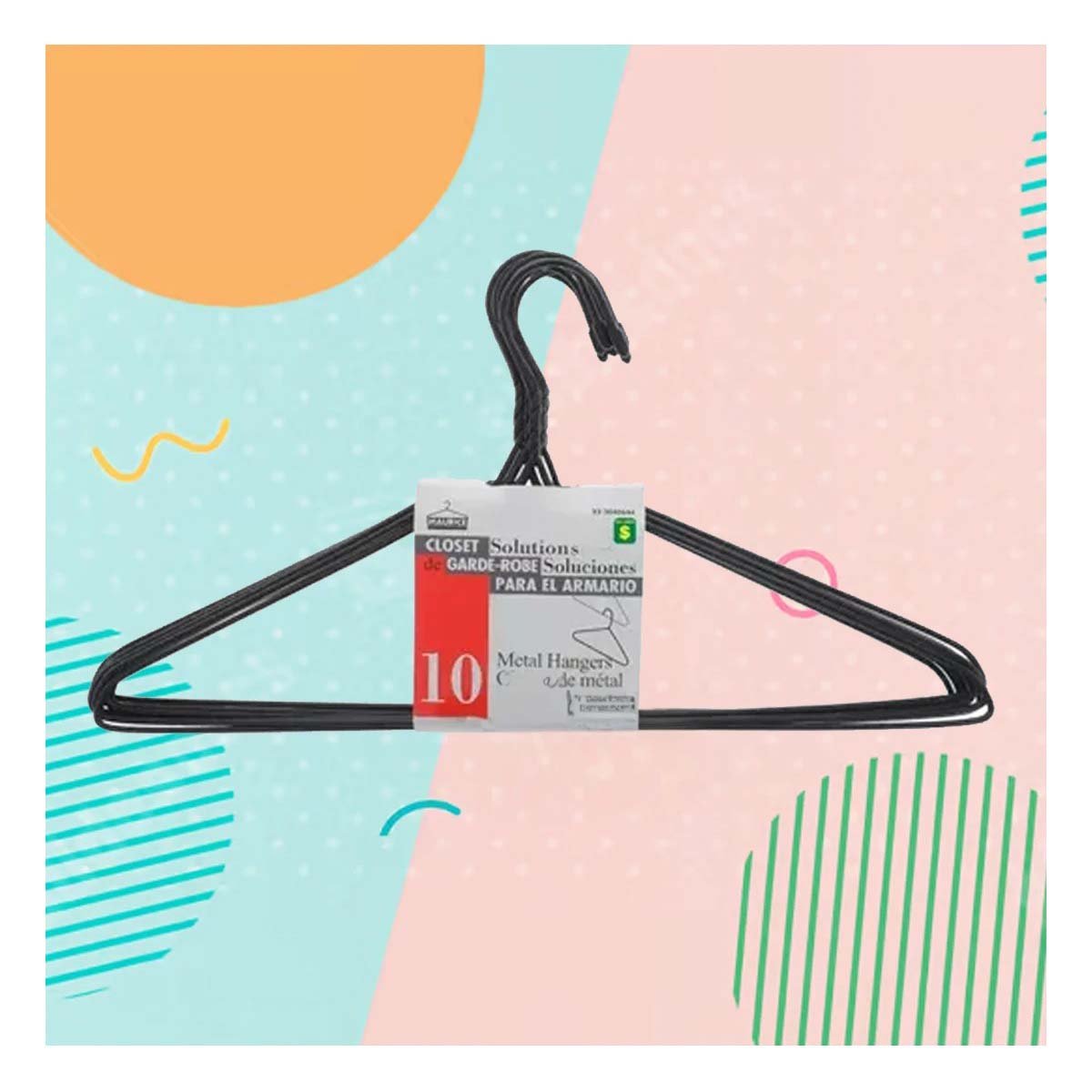 PACK2 PERCHA CLASICA DE ALAMBRE NEGRA CON 10 PIEZAS 21X40CM PARA ROPA Y+REGALO STICKER - 5