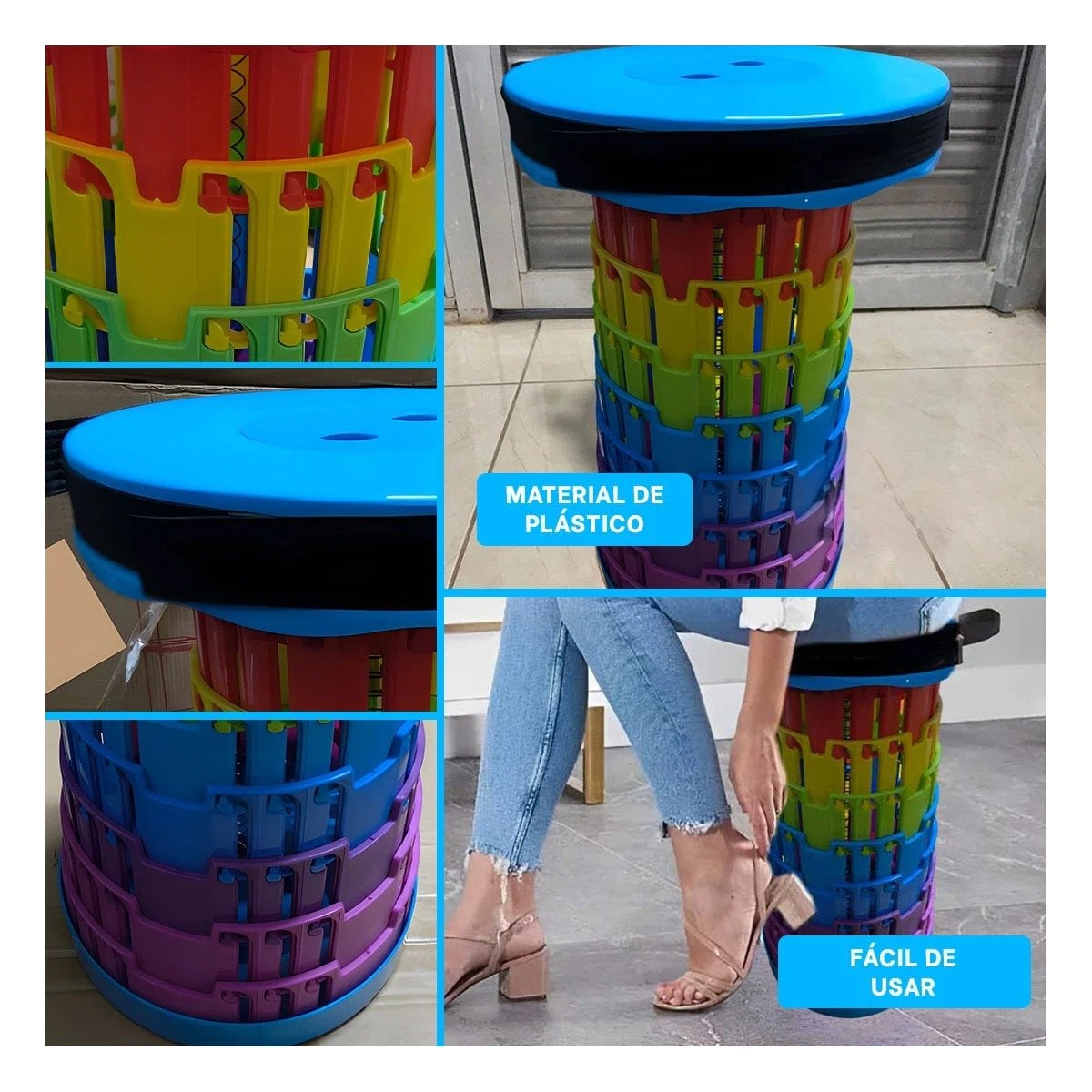 PACK4 BUTACA PLEGABLE CON SISTEMA DE SEGURIDAD PORTATIL AZUL MULTICOLOR Y+REGALO STICKER - 2