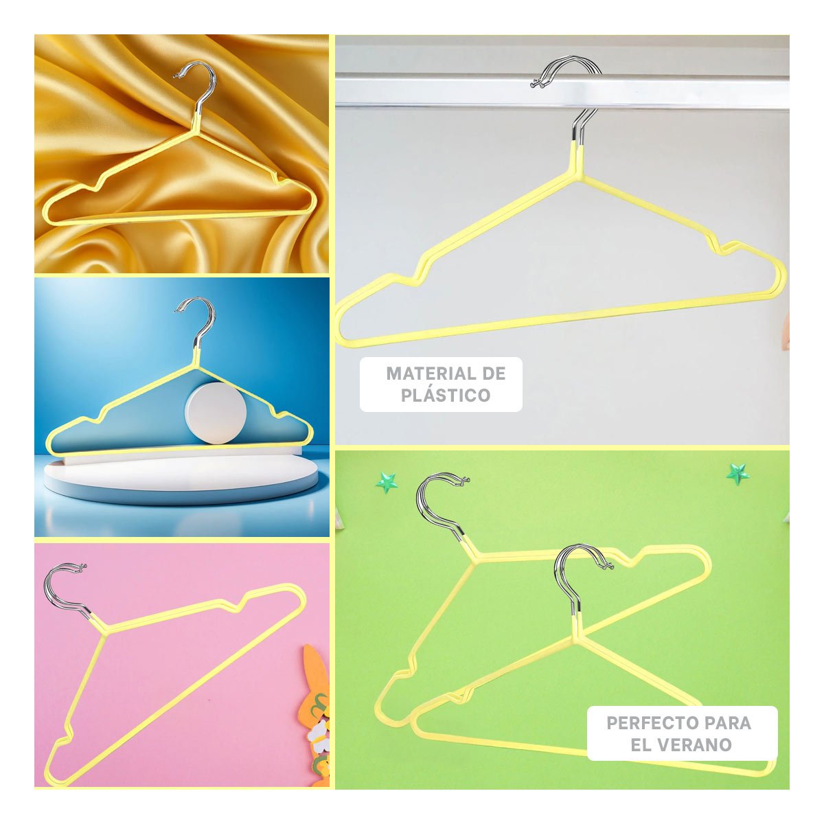 PACK4 GANCHO PARA CLOSET DE ALAMBRE CON PLASTICO AMARILLO 5 PIEZAS HOGAR Y+REGALO STICKER - 2