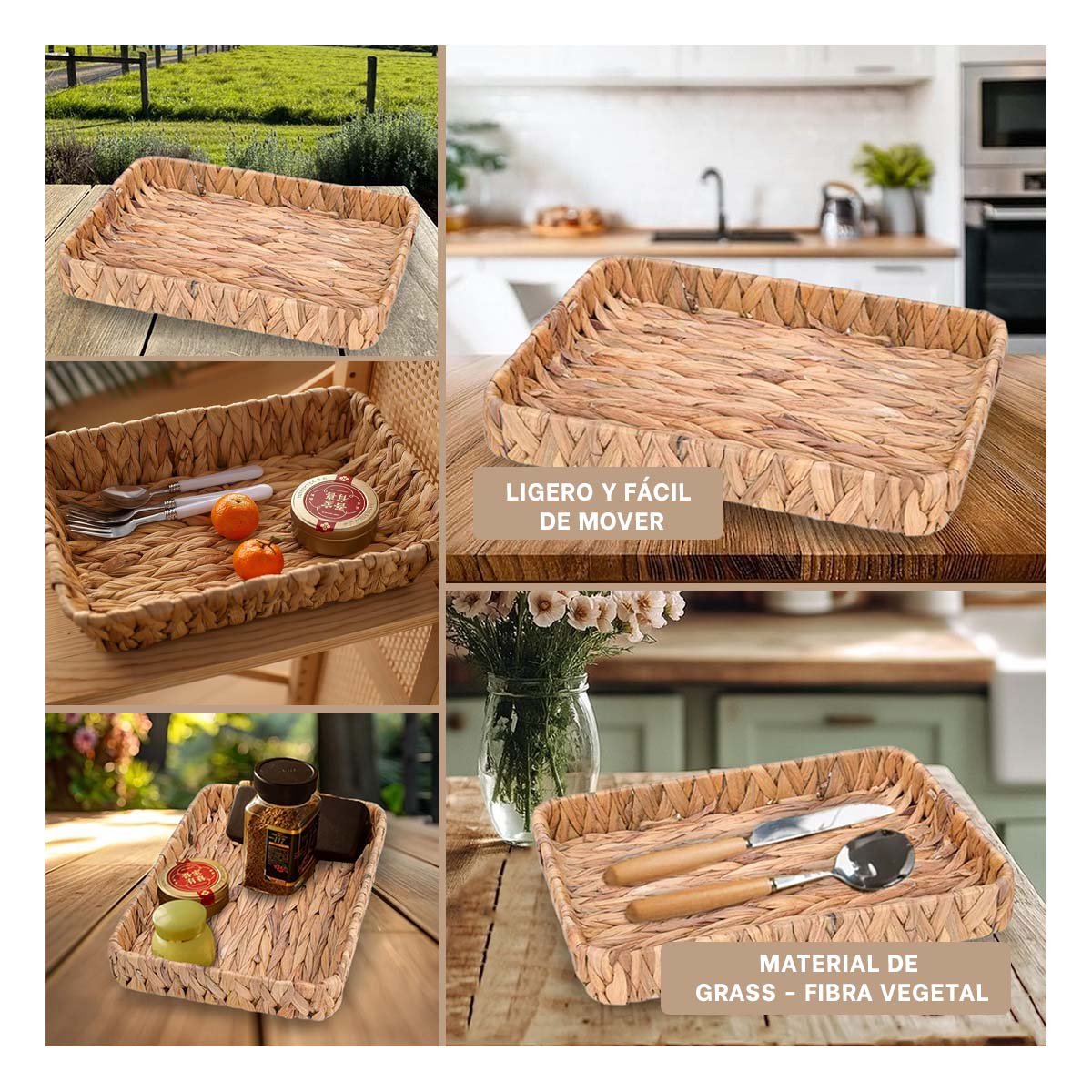 PACK2 CESTA TEJIDA RECTANGULAR GRASS 36X28X6CM MOSTAZA PARA GUARDAR OBJETOS Y+PAPEL REGALO - 3