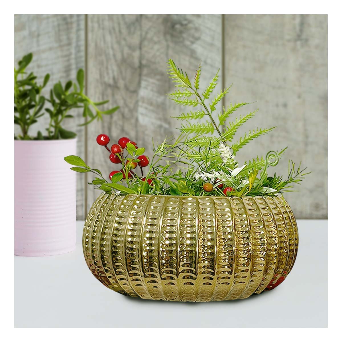 TERRAZA CUENCO CERAMICA DORADO ACANALADO PARA CASA Y JARDIN Y+REGALO STICKER - 5