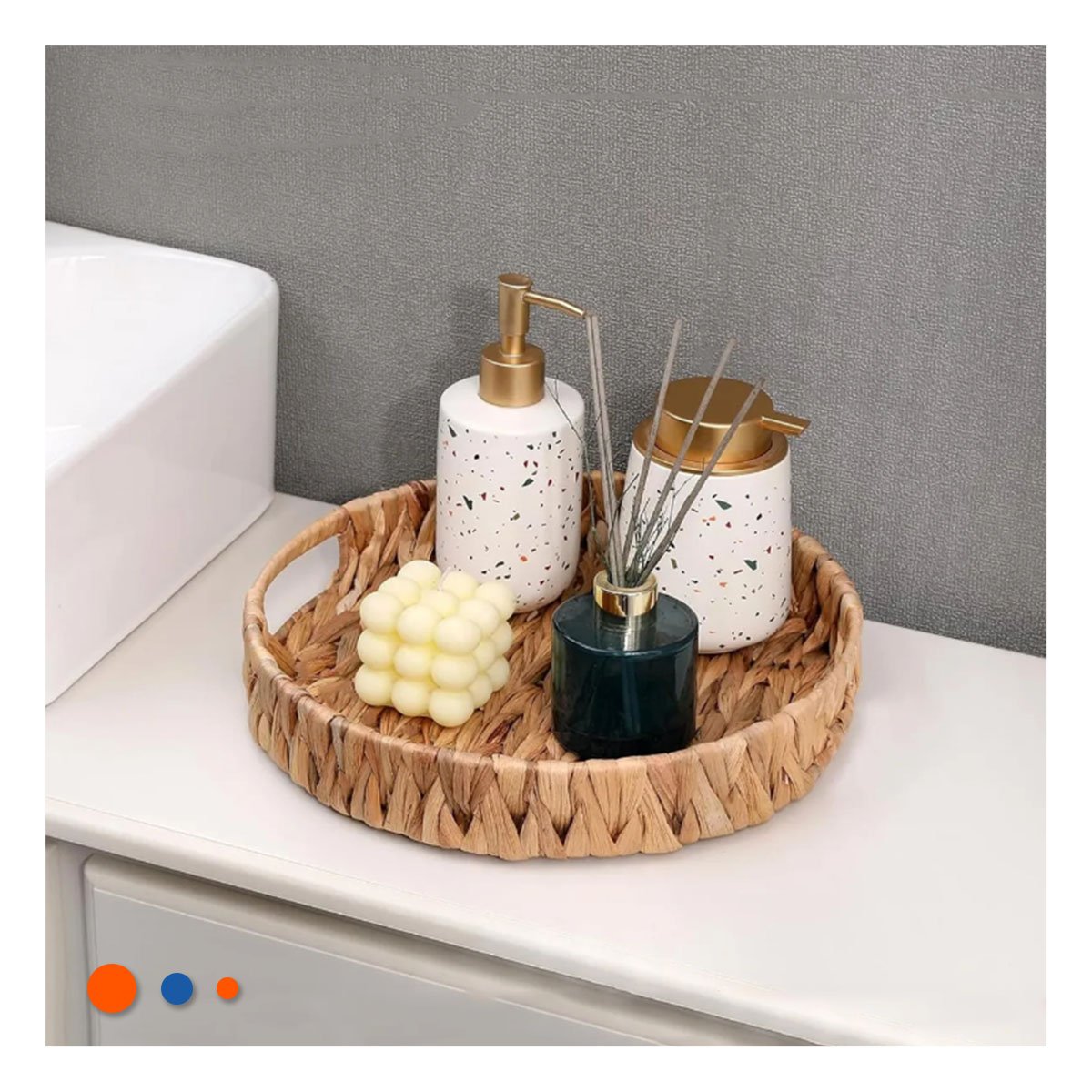 PACK4 CESTA TEJIDA CIRCULAR GRASS 27X4CM PARA DECORACION MOSTAZA YREGALO STICKER - 5