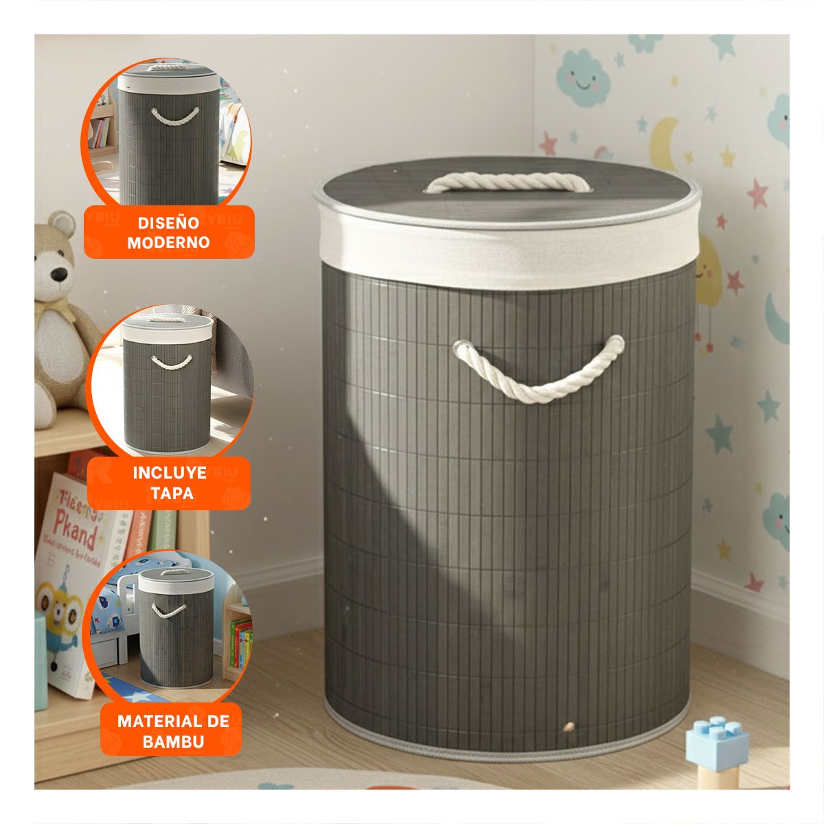 DEPOSITO PLEGABLE CIRCULAR CON TAPA PARA ALMACENAMIENTO EN HOGAR Y+PAPEL REGALO - 5