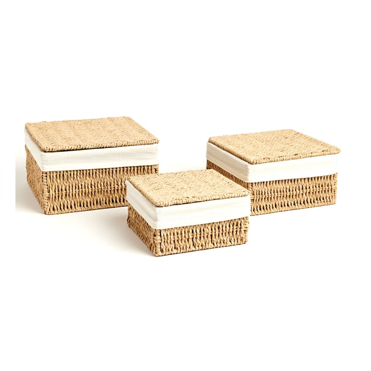 CESTA DE ORDEN DOMESTICO CON TAPA MOSTAZA 38X28 33X23 28X18 Y+PAPEL REGALO - 1