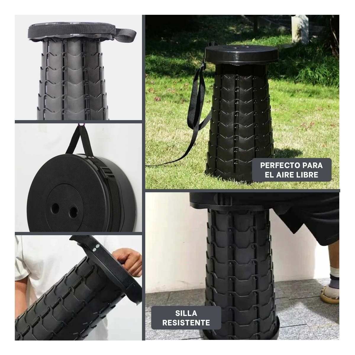 PACK6 TABURETE DURABLE PLEGABLE 3 SEGUROS PORTATILES TAPA NEGRO CENTRO NEGRO Y+PAPEL REGALO - 3