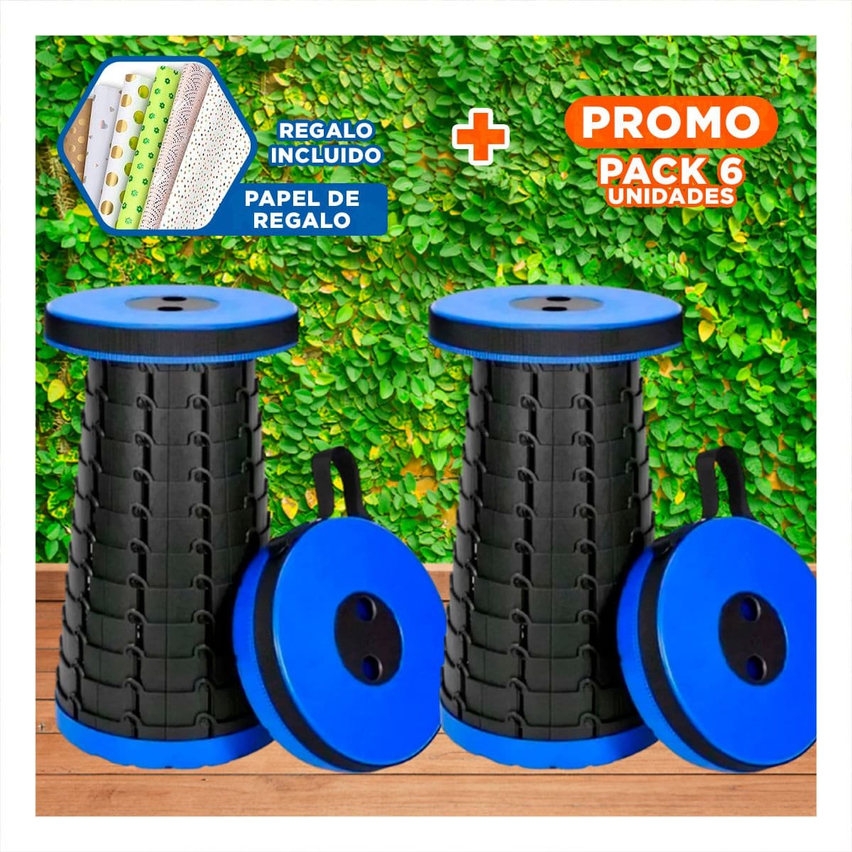 PACK6 BUTACA COMODA 3 SEGUROS PORTATIL TAPA AZUL CENTRO NEGRO PARA HOGAR Y+PAPEL REGALO - 1