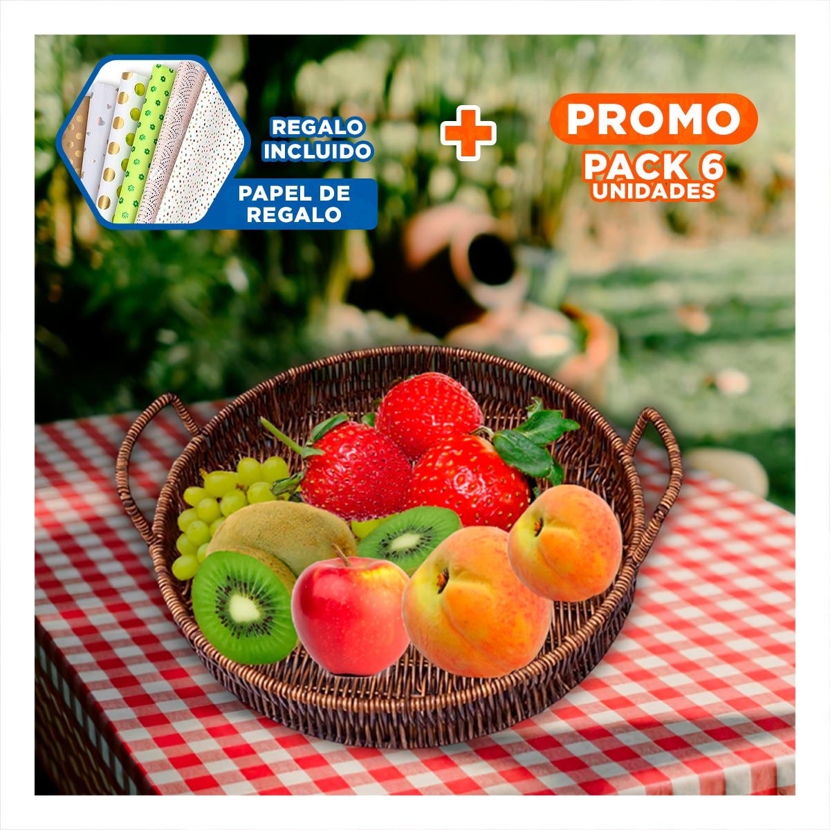 PACK6 CANASTA TEJIDA CIRCULAR CON ASAS PARA ALMACENAMIENTO DE SALA MARRON Y+PAPEL REGALO - 1