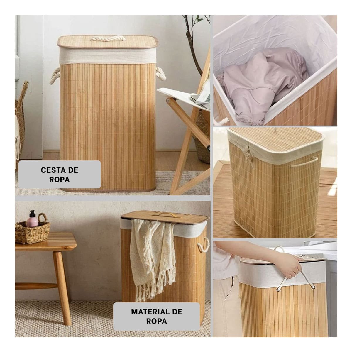PACK4 PRODUCTO PLEGABLE DE BAMBU CON TAPA PARA MANTENER EL HOGAR ORDENADO Y+REGALO STICKER - 2