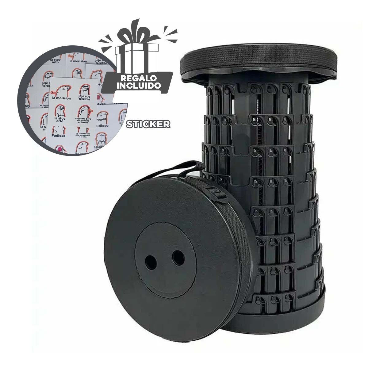 BUTACA DURABLE PLEGABLE 3 SEGUROS PORTATILES TAPA NEGRO CENTRO NEGRO Y+REGALO STICKER - 1