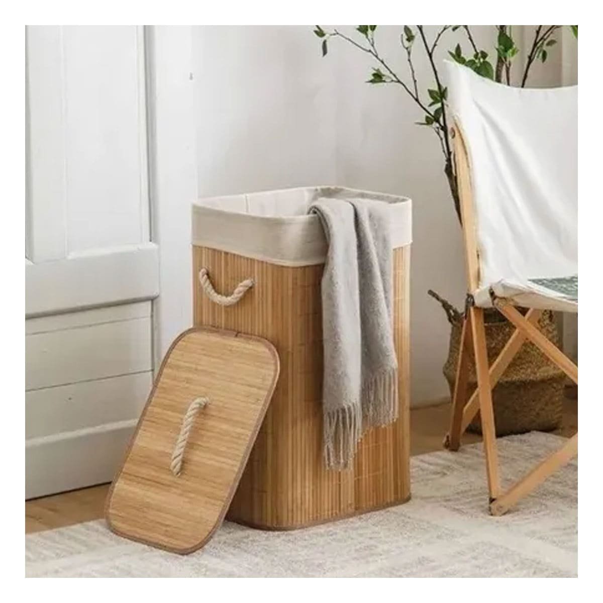 CONTENEDOR PLEGABLE DE BAMBU CON TAPA PARA ALMACENAMIENTO FUNCIONAL DEL HOGAR Y+REGALO STICKER - 5