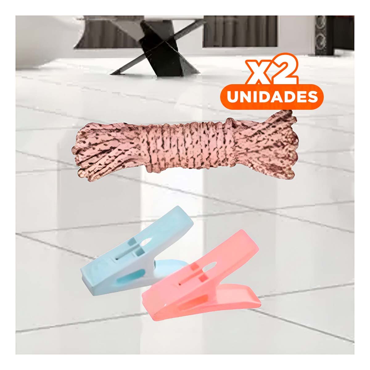 PACK2 PINZAS CUADRADAS PARA ROPA MULTICOLOR CON CUERDA PARA TENDIDO DIARIO Y+REGALO STICKER - 1