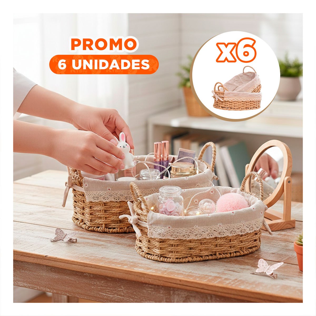 PACK6 COLECCION 2 BANDEJA OVALADA TEJIDA CON FORRO BEIGE Y PLOMO PARA ROPA Y+REGALO STICKER - 1