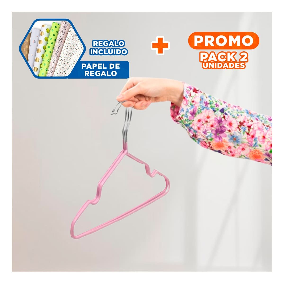 PACK2 PERCHA FIRME PARA CUIDADO DE CAMISAS 5 PIEZAS 20X40,5CM ROSADO Y+PAPEL REGALO - 1