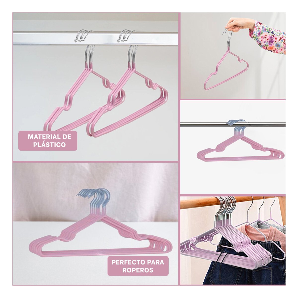 PACK2 PERCHA FIRME PARA CUIDADO DE CAMISAS 5 PIEZAS 20X40,5CM ROSADO Y+PAPEL REGALO - 3