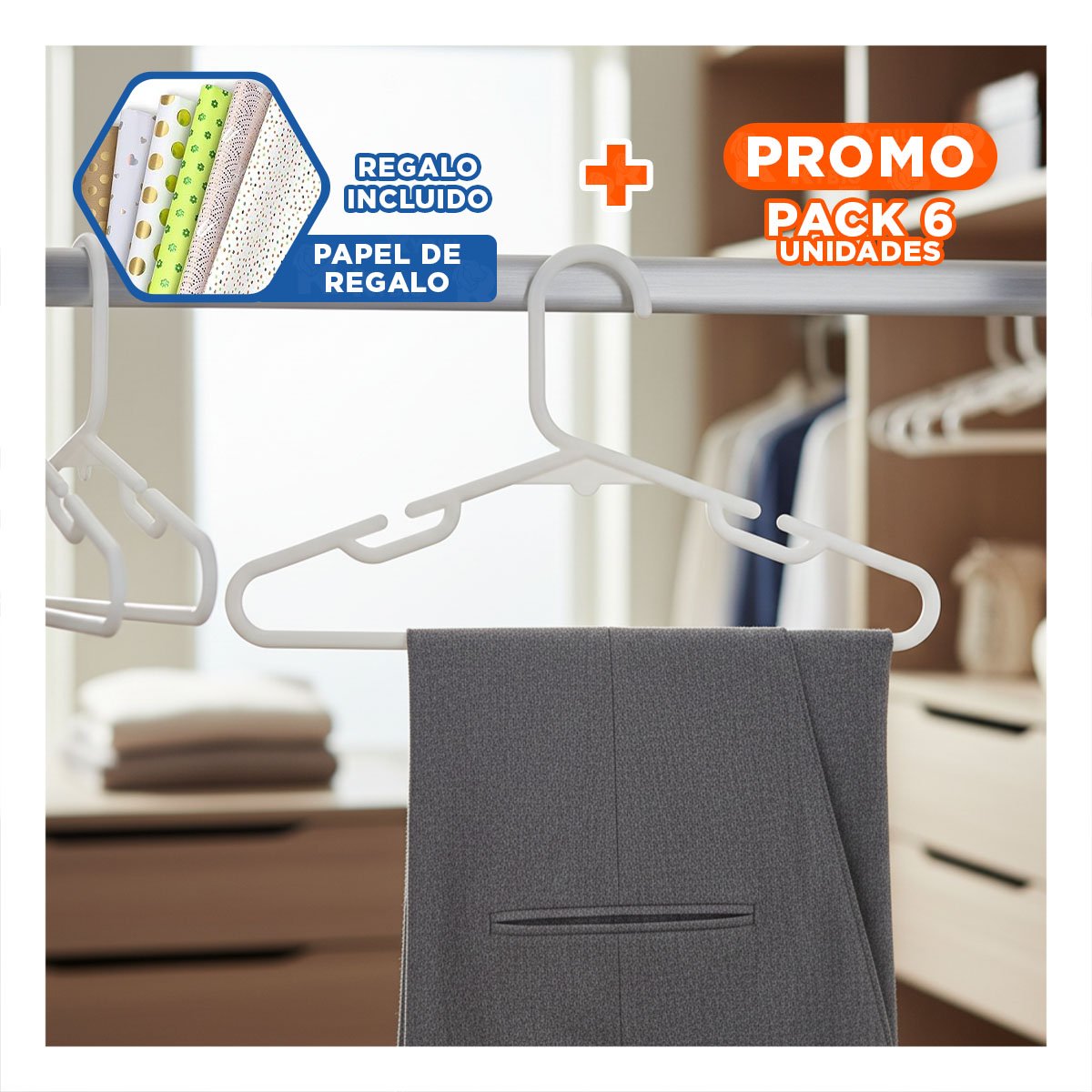 PACK6 SOPORTE COLGANTE PARA MANTENER LAS PRENDAS BIEN ORGANIZADAS 5 PIEZAS 15X29CM BLANCO - 1