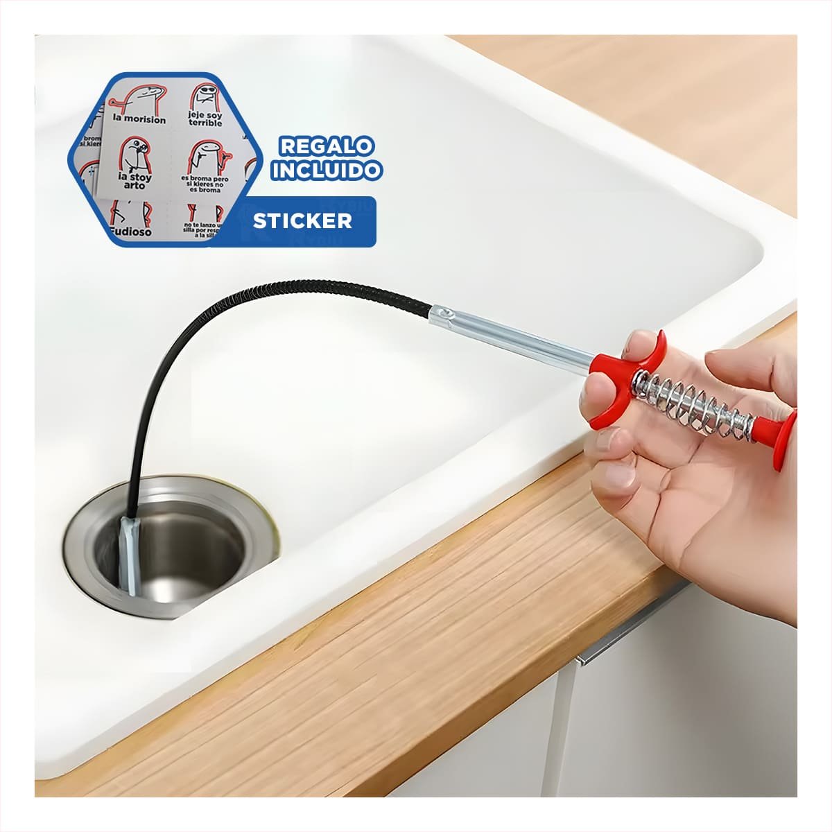 HERRAMIENTA FLEXIBLE DE USO DOMESTICO PARA DRENAJE NEGRO LONGITUD 200CM Y+REGALO STICKER - 1