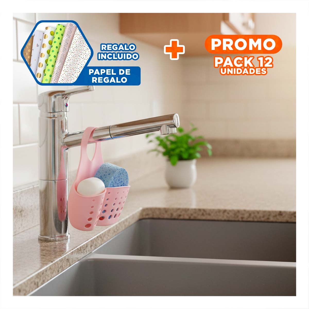 PACK12 ESTANTE COLGANTE ROSADO PRACTICA ORGANIZACION PARA EL HOGAR 19X15CM Y+PAPEL REGALO - 1