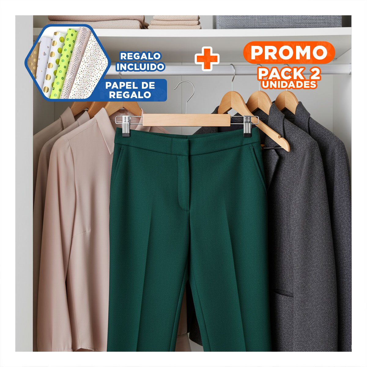 PACK2 ORGANIZADOR PARA OPTIMIZAR CLOSET INFANTIL 2 GANCHOS DE METAL 33CM MOSTAZA Y+PAPEL REGALO - 1