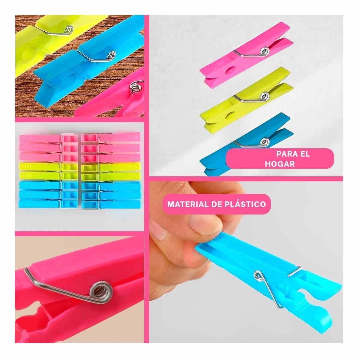 COLGADORES DE PLASTICO COLORIDOS 24 PIEZAS PARA ORDEN EN LAVANDERIA Y+POST IT - 1