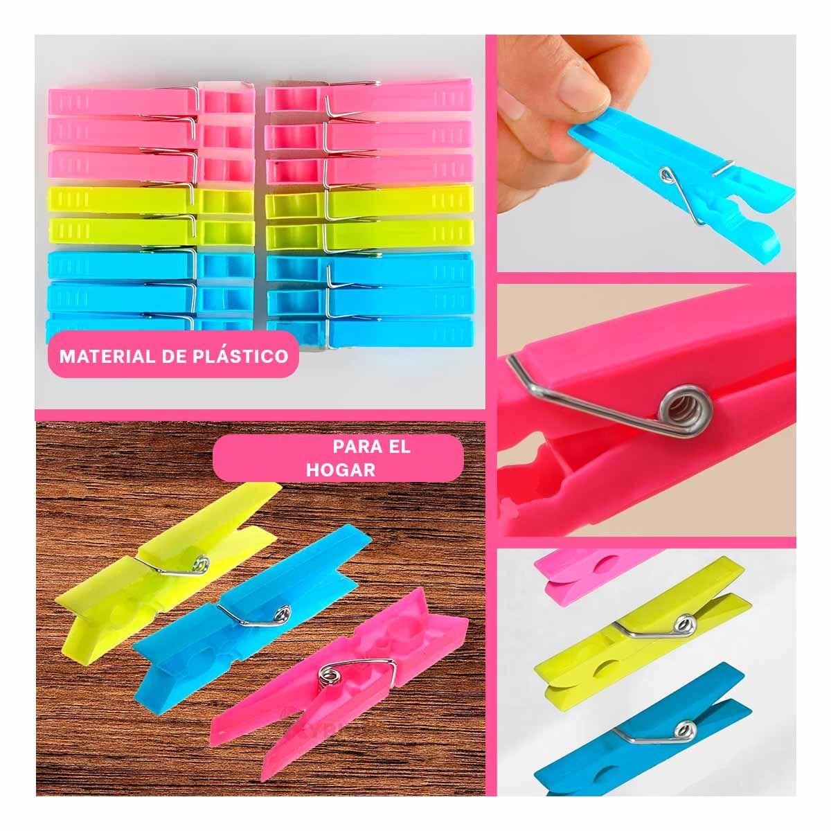 COLGADORES DE PLASTICO COLORIDOS 24 PIEZAS PARA ORDEN EN LAVANDERIA Y+POST IT - 5