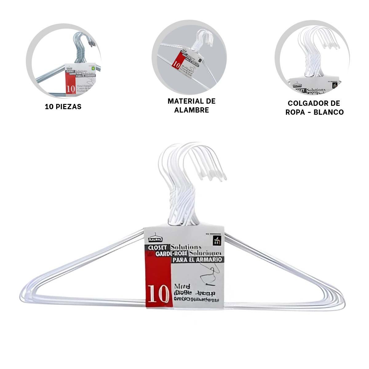 COLGADOR BLANCO DE ALAMBRE CON 10 PIEZAS MEDIDA 21X40CM PARA ORDEN - 3