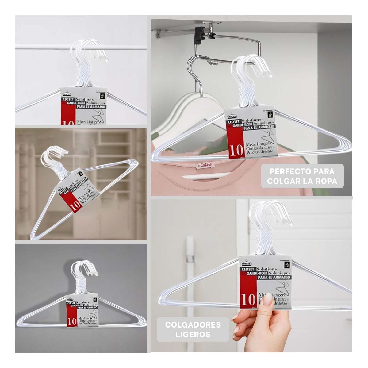 COLGADOR BLANCO DE ALAMBRE CON 10 PIEZAS MEDIDA 21X40CM PARA ORDEN - 5