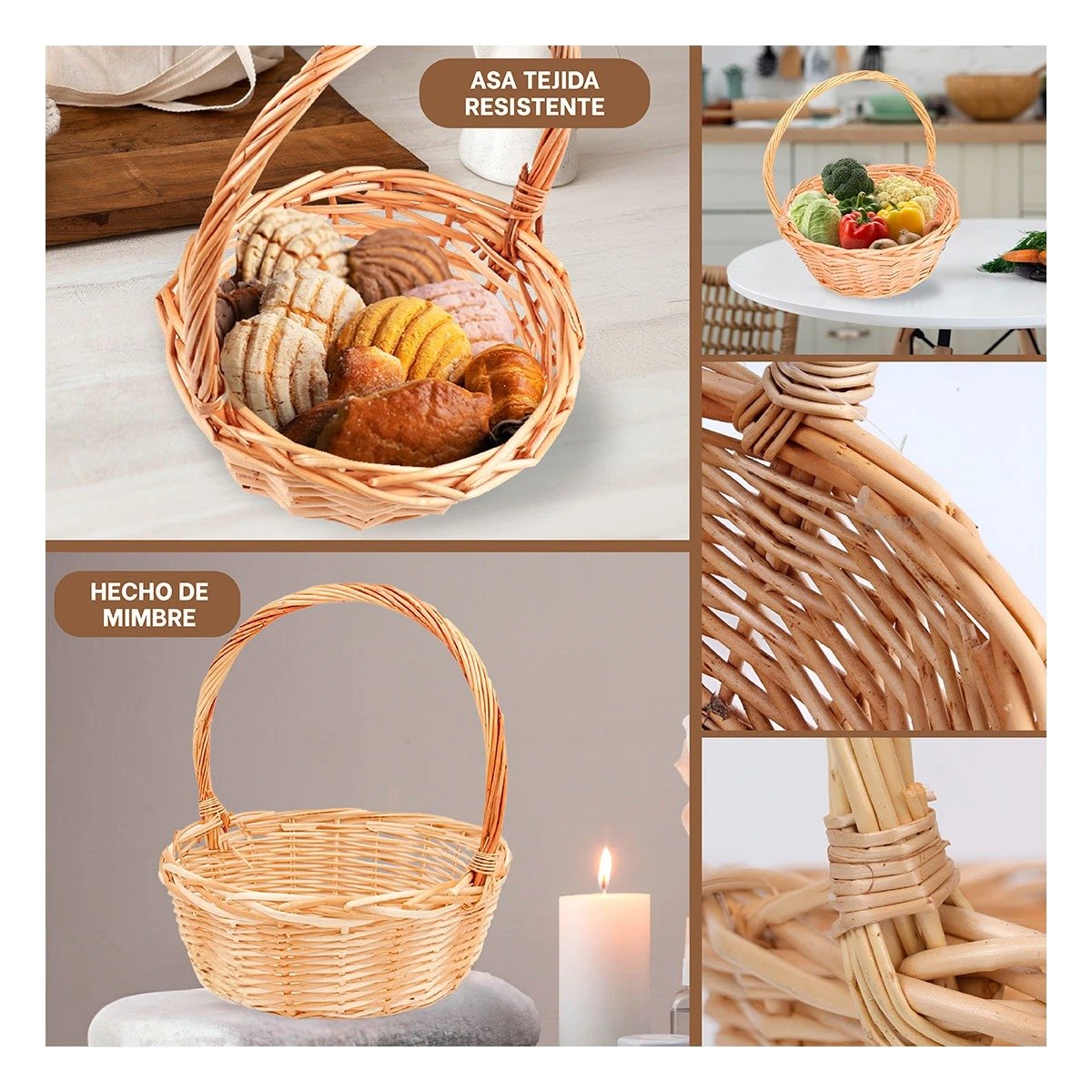 PACK2 CANASTA CON FORMA CIRCULAR EN MIMBRE Y DIMENSIONES 29X29X30CM Y+PAPEL REGALO - 3