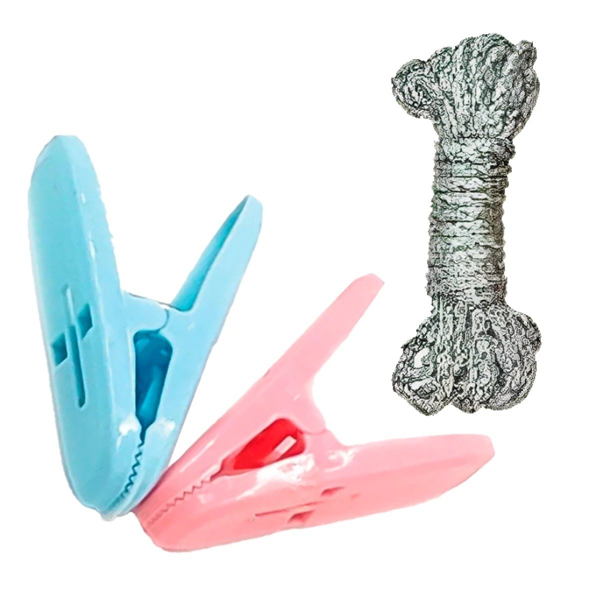 PACK6 PINZAS DE ROPA CURVAS DE PLASTICO MULTICOLOR CON CUERDA PARA TENDIDO Y+REGALO STICKER - 2