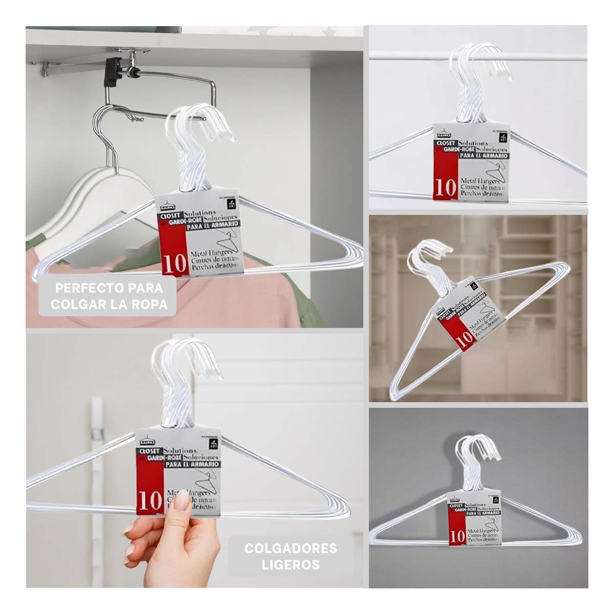 PACK12 PERCHA LIGERA BLANCA DE ALAMBRE SET X10 PIEZAS 21X40CM Y+PAPEL REGALO - 2