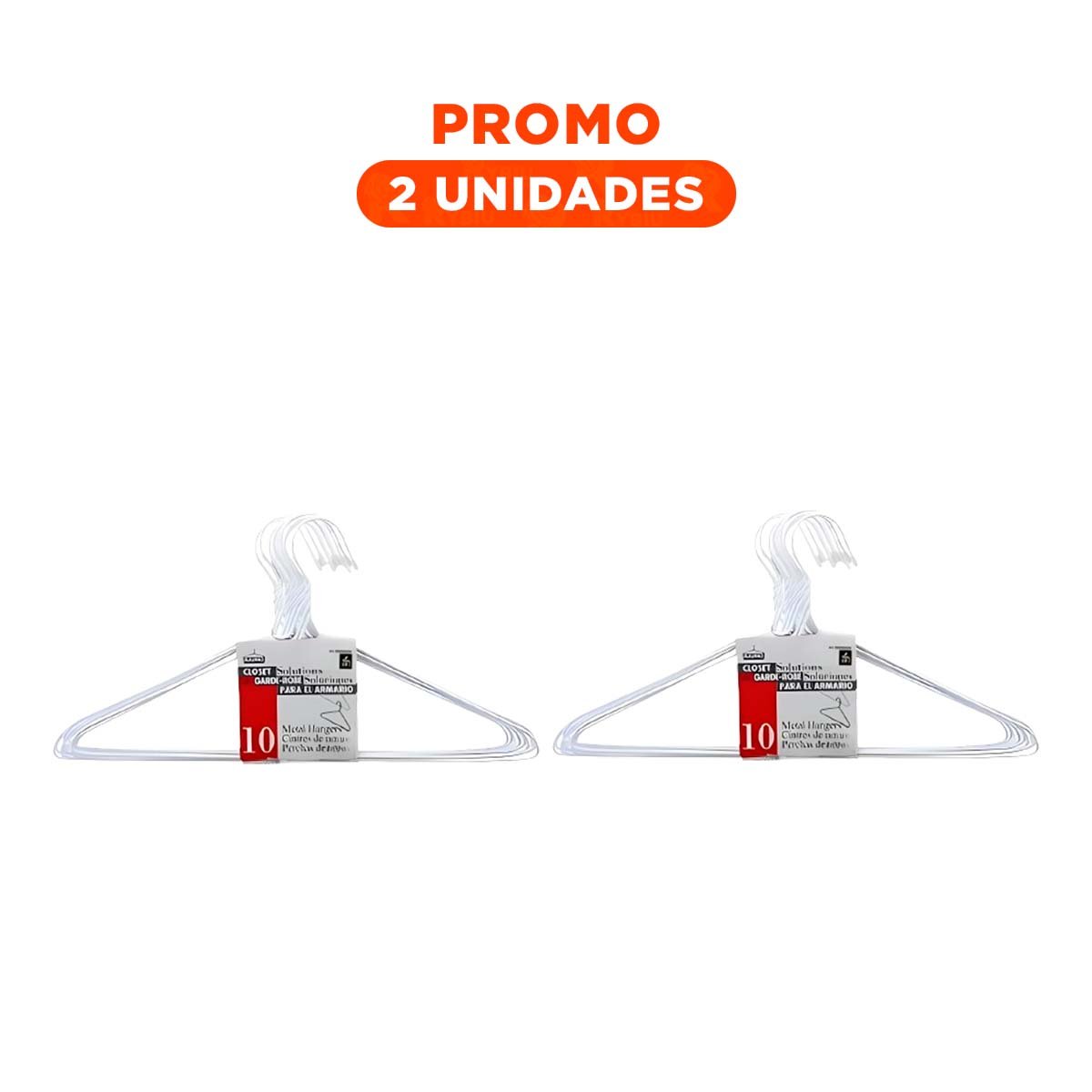 PACK2 COLGADOR DE ALAMBRE BLANCO CON 10 PIEZAS MEDIDA 21X40CM PARA PRENDAS - 1