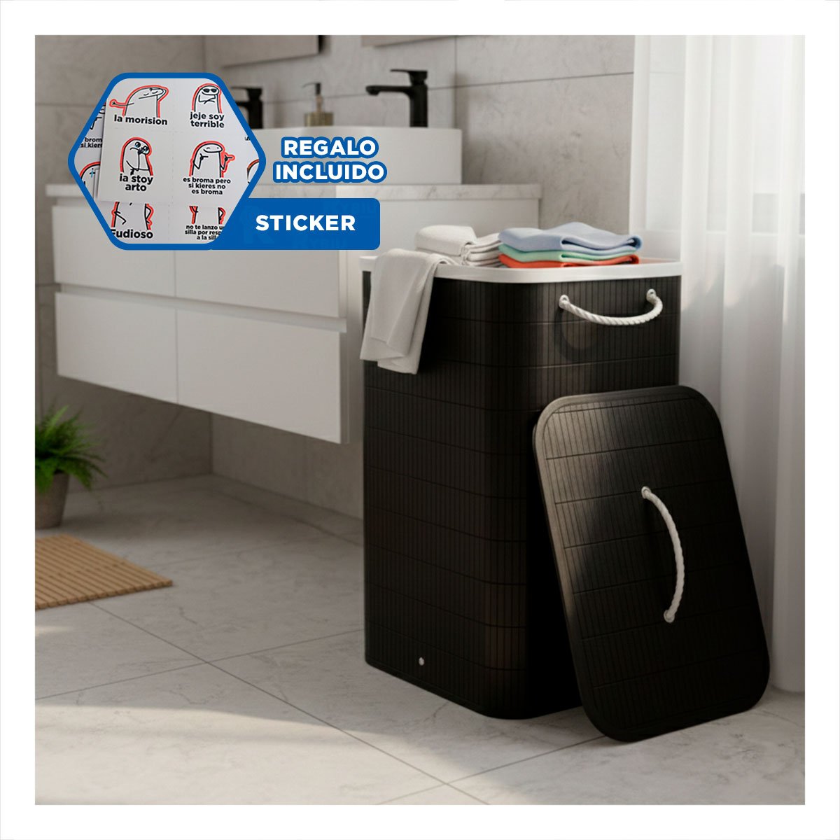 CANASTO PLEGABLE RECTANGULAR CON TAPA PARA USO DIARIO EN CASA Y+REGALO STICKER - 1