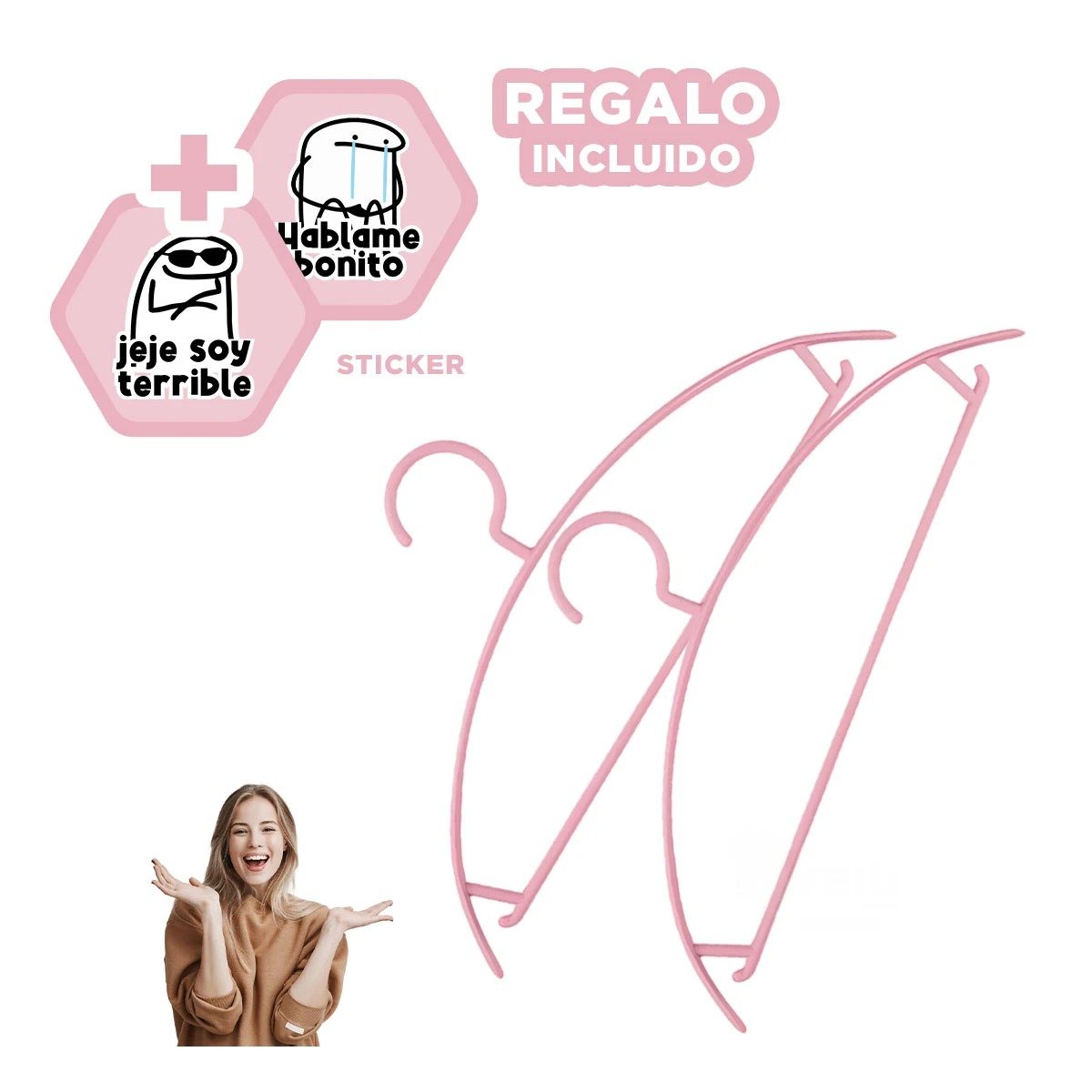 PERCHA DIARIA DE PLASTICO ROSADO MEDIA LUNA DE 4 PIEZAS PARA CLOSET Y+REGALO STICKER - 1