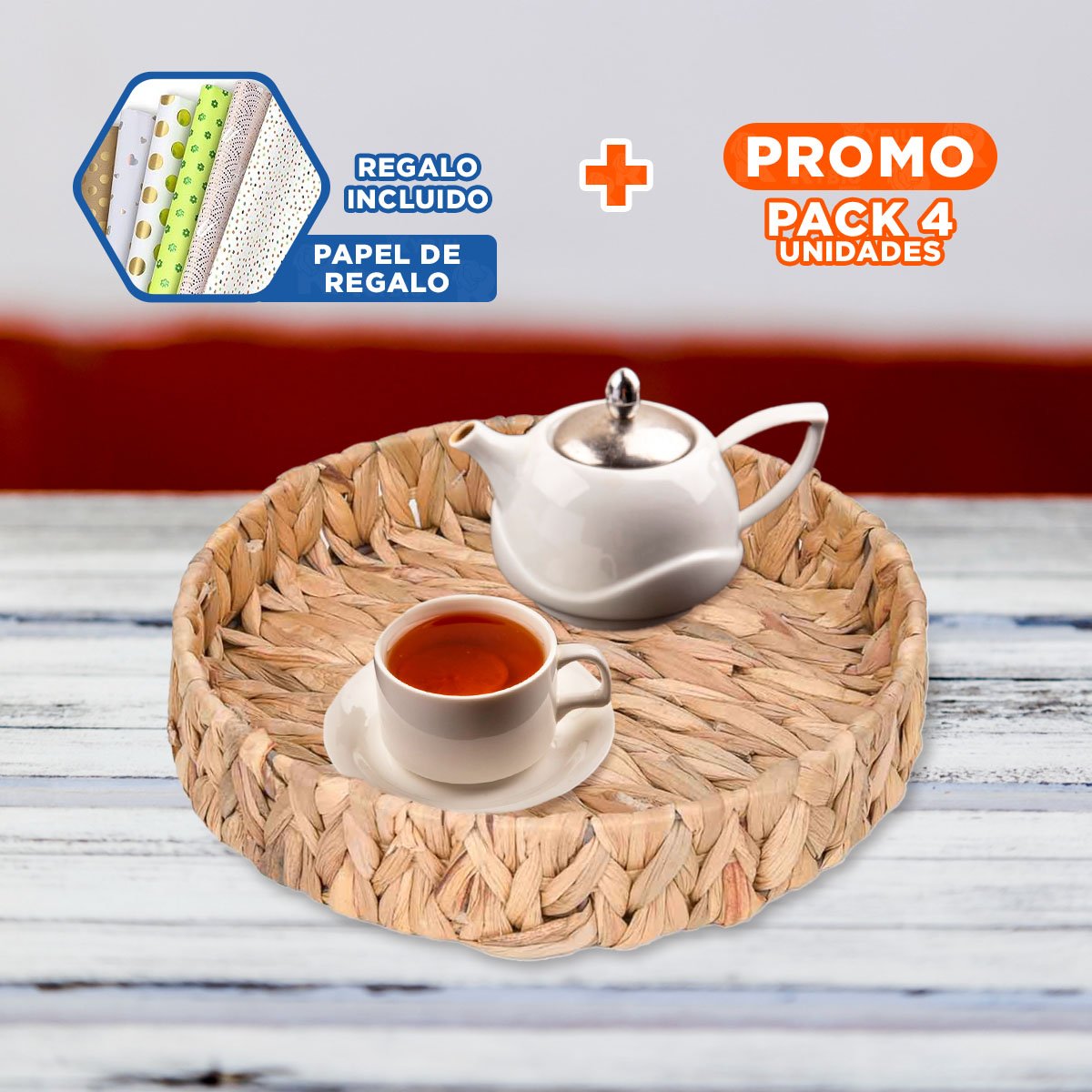 PACK4 CANASTA CIRCULAR TEJIDA GRASS 23X4CM MOSTAZA PARA HOGAR Y AMBIENTE FESTIVO YPAPEL REGALO - 1